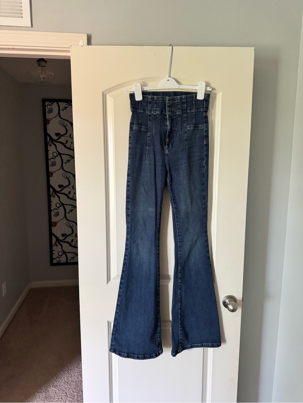 Free People Dark Blue Ultra High Rise Jayde Flare Jeans